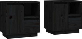 vidaXL Vidaxl - Mesitas De Noche 2 Uds Madera Maciza De Pino Negro 50x34x50 Cm