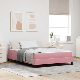 vidaXL Box Spring Bed with Mattress Pink 140 x 220 cm Fabric vidaXL