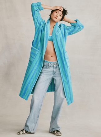 Miiyu Womens Colourful stripe long terry bathrobe