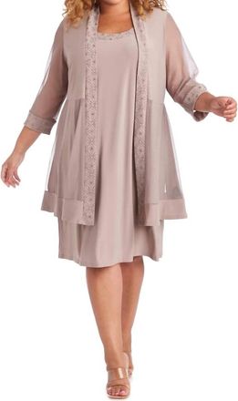 R & M Richards Plus Size Short Jacket Dress In Taupe
