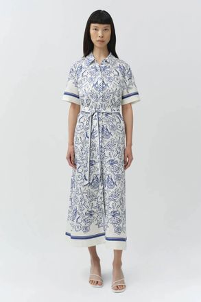 Jonathan Simkhai Audria Belted Linen Dress In Blueberry Multi