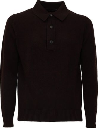 FILIPPO DE LAURENTIIS Wool Cashmere Ribbed Long-Sleeve Knit Polo Shirt
