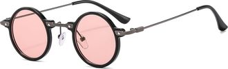 Generic Round Mens Small Frame Sunglasses Outdoor Vacation Womens Commuter Decorative Sun Glasses(Pink)