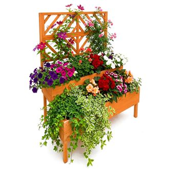 Relaxdays Relaxdays Jardinera Con Enrejado 135 X 109 X 62 Cm, Madera, 2 Maceteros, Pantalla De Privacidad, Elevada, Naranja