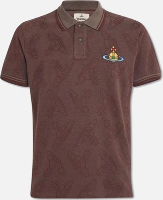 Vivienne Westwood Mens Mens Vivienne Westwood Brown Khaki All Over Orb Classic Polo Shirt - Size: 40