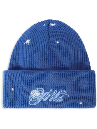 Off-white embroidered wool beanie - women - Wool - One Size - Blue