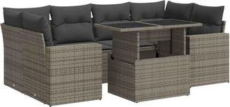 vidaXL Set De Sof&aacute;s De Jard&iacute;n 7 Pzas Con Cojines Rat&aacute;n Sint&eacute;tico Gris Vidaxl