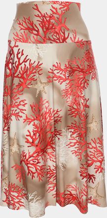 Basler Orange/beige Coral Print Jersey Midi Skirt