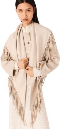 Maje Cropped wool coat with removable scarf in Ecru at Nordstrom, Size 36 Eu
