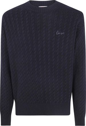 Kenzo Truien & Vesten, Heren, Zwart, XL, Katoen, Signature Kabelbrei Trui