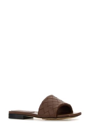 Bottega Veneta Womens Brown Leather Parco Slippers Darkleather Flat Shoes