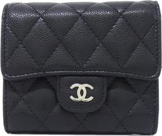 Chanel Black Bordeaux Grained Calfskin Wallet (Tri-Fold) (Pre-Owned)