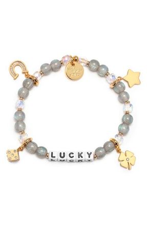 Little Words Project Lucky Beaded Stretch Bracelet in Grey at Nordstrom, Size Small