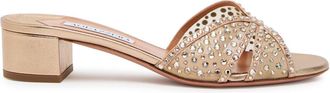 Aquazzura Aquazzura Crystal Lover 35 Embellished Metallic Nappa Mules - Gold - 40 (IT40 / UK7)