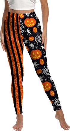 Generic Pumpkin Leggings Halloween Tights Womens Capri Pants for Women Hippy Plus Size Orange Adults Checked Trousers Ladies Baggy Capris Fall Gym Womens