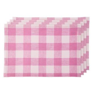 Solino Home Linen Placemats Set of 4, 14 x 19 Inch for Dining Table, Holiday and Everyday Table Decor - Buffalo Check in Pink Begonia at Nordstrom