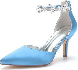 Generic Wedding Shoes Womens High Heels Pumps Closed Pointed Toe Bridal Stiletto Heels Wedding Party Dress Shoes 8Cm,Sky Blue,10 UK