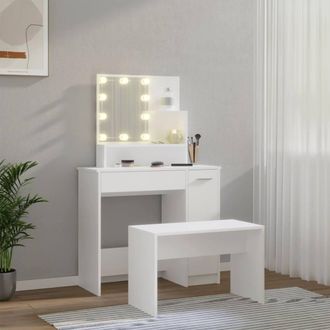 Berkfield Home White Dressing Table Set with LED White Engineered Wood
