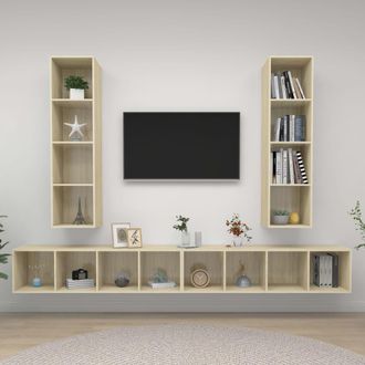 vidaXL Vidaxl - Muebles De Sal&oacute;n De Pared 4 Pzas Madera Ingenier&iacute;a Roble Sonoma