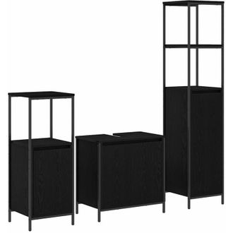 vidaXL Juego De Muebles De Ba&ntilde;o 3 Pcs Roble Negro 36 X 35 X 165 Cm Vidaxl