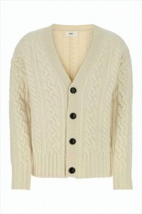 Ami Cropped Cable Knit Cardigan With Button Front Detailing