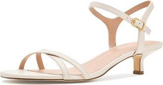 Cole Haan Leni Kitten Heel Strappy Sandals 40mm Womens Sandals Ivory Leather : 10.5 B - Medium