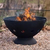 PRIMROSE Black Cast Iron Fire Pit Bowl with Supporting Grill 56cm