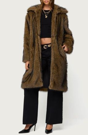 Edikted Saphira Oversize Faux Fur Coat in Brown at Nordstrom, Size X-Small