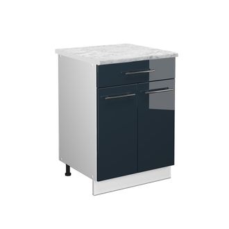 Vicco Mueble Bajo De Cocina Fame-line, Azul Oscuro Alto Brillo, 60 Cm Con Caj&oacute;n, Et M&aacute;rmol Vicco