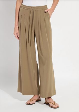 Lyss&eacute; Womens Mae Pleated Drawstring Wide Leg Pant In Olive Leaf