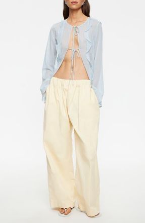 Lioness Barely There Tie Front Top in Mint Plaid at Nordstrom, Size X-Small