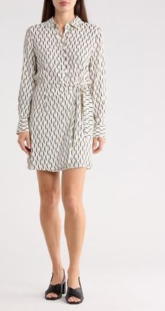 Nordstrom Rack Long Sleeve Wrap Minidress in Ivory- Black Moon Geo at Nordstrom Rack, Size X-Small