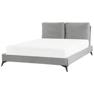 Beliani Cama Con Somier De Terciopelo Gris Negro 140 X 200 Cm Base De Listones Melle