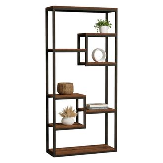 Dmora Estanter&iacute;a Rofrano, Biblioteca 6 Estantes, Instalaci&oacute;n Libre, Divisor De Espacios, 85x29x182h Cm Negro