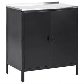 Beliani Armario De Metal Negro Plateado 90 Cm Acero Inoxidable 2 Puertas Cocina Exterior Vilama