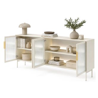 Dmora Mueble Para Tv Kalerora, 3 Estantes, 4 Puertas, Con Led, 181x39x62h Cm Beige Cashmere