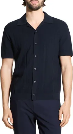 Theory Chevron Knit Camp Shirt in Baltic at Nordstrom, Size X-Large