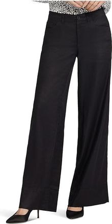 NYDJ Petite Five-Pocket Wide Leg Trouser Pants Womens Clothing Black : 16P 30, Elastane/Linen/Viscose