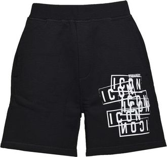 Dsquared2 Black Cotton Icon Stamps Relax Bermuda Shorts