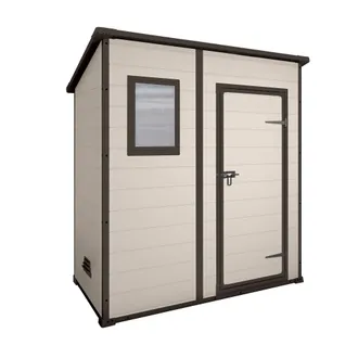 Keter Manor Pent 6x4 - Caseta De Jard&iacute;n 183,50x200,50x111 Cm 1 Puerta Para Almacenamiento De Herramientas Acabado Efecto Madera Rayada En Resina Beige
