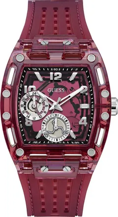 Guess Phoenix Translucent Tonneau Multifunction Silicone Strap Watch, 42mm x 45mm in Red at Nordstrom