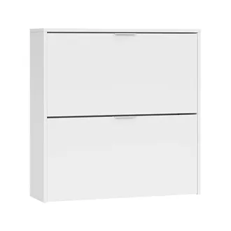Dmora Scarpiera Louisville, Armadio Portascarpe A 2 Ante A Ribalta, Scarpiera Bassa Da Ingresso, Mobile Basso, Cm 75x22h76, Bianco, Con Imballo Rinforzato -