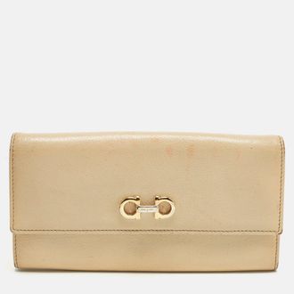Ferragamo Gancini Beige Leather Continental Wallet
