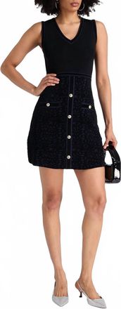 Maje Double Knit Velvet Mesh Dress In Black/navy