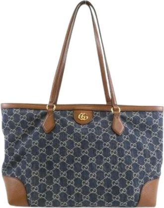 Gucci Pre-owned Tote Bags, female, Blue, Size: ONE SIZE Pre-owned Vintage Leather Tote Bag