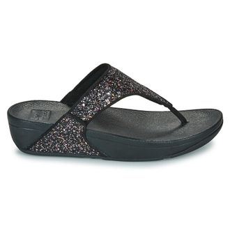 FitFlop Lulu Multi Tonal Glitter Toe Post Polyurethane Womens Wedge Sole Sandals - Black Multi - Size:UK 6.5