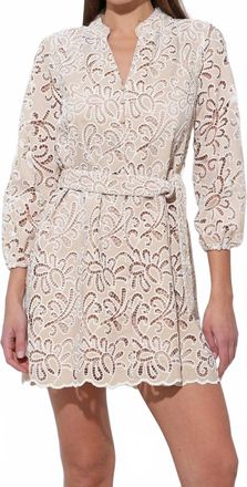 Adelyn Rae Lina Embroidered Eyelet Scalloped Belted Dress In Natural