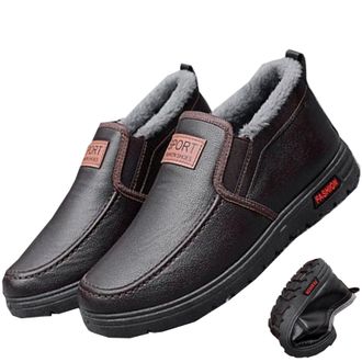 Generic Mens Cold Protection and Warmth Velvet Winter Shoes Boots, Thickened Lightweight Non-Slip Slip-On Qutdoor Casual Walking Shoes for Winter (Brown,6.5)