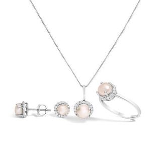 House of Brilliance 10K Gold Gemstone and 3/8 Cttw Diamond Halo Jewelry Set in White | Pearl at Nordstrom