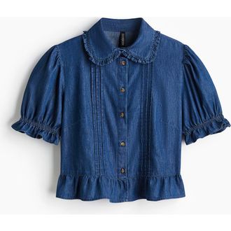 H&M Denim Blouse in Denim Blue at Nordstrom, Size X-Small